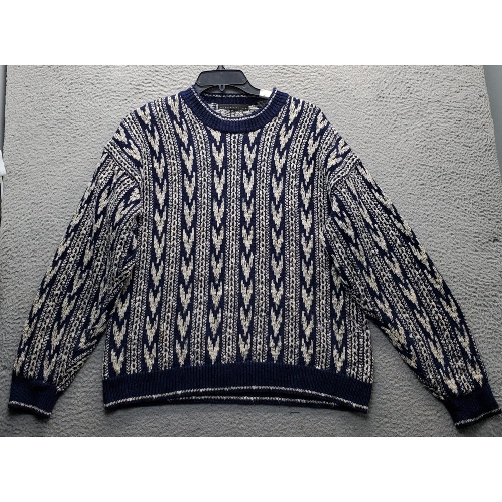 Vtg Metropolitan View Sweater Mens M Multi Geo Print 3D Knit Crew Neck Pullover